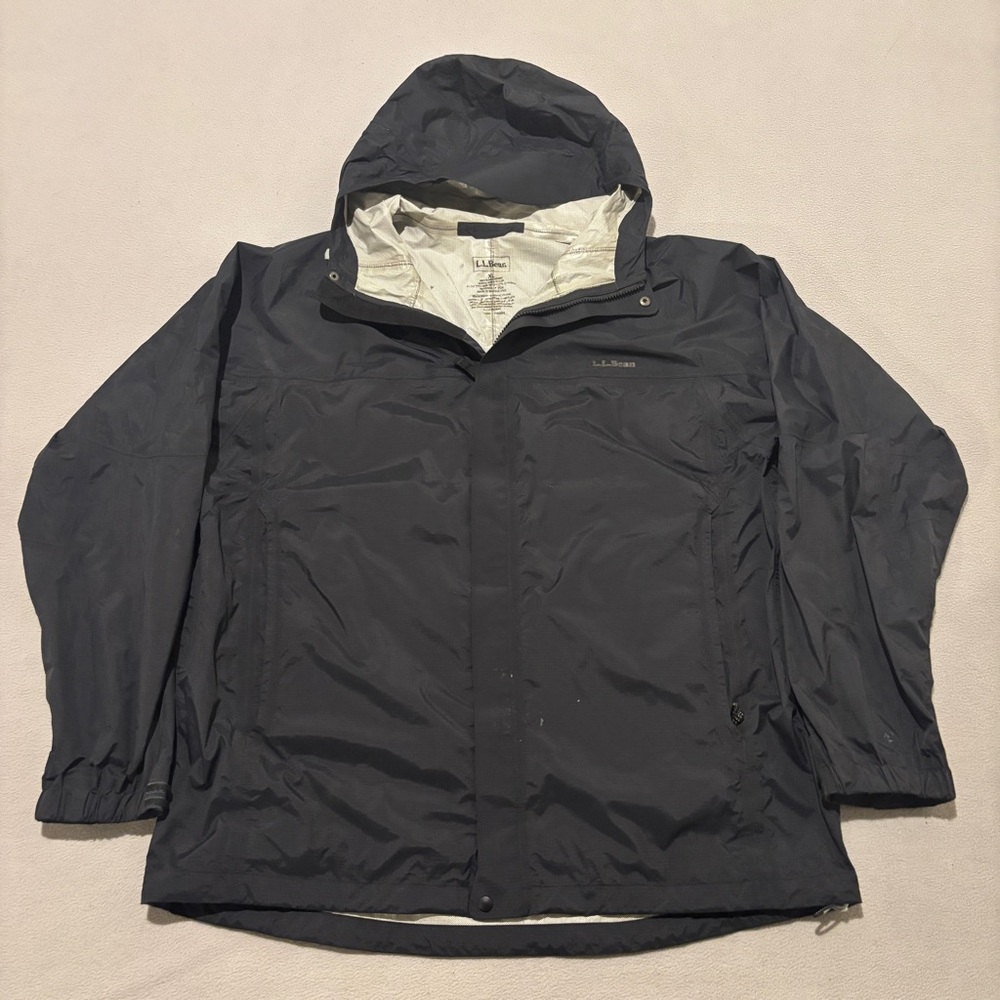LL Bean‎ Rain Jacket Black Gray Outdoor Hiking Lightweight 2 Way Zip Size XLarge